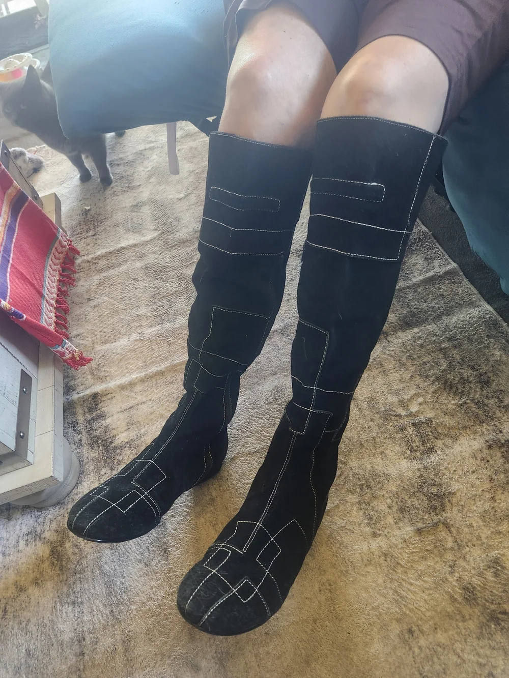 Womens  Black Knee-High Casual Boots